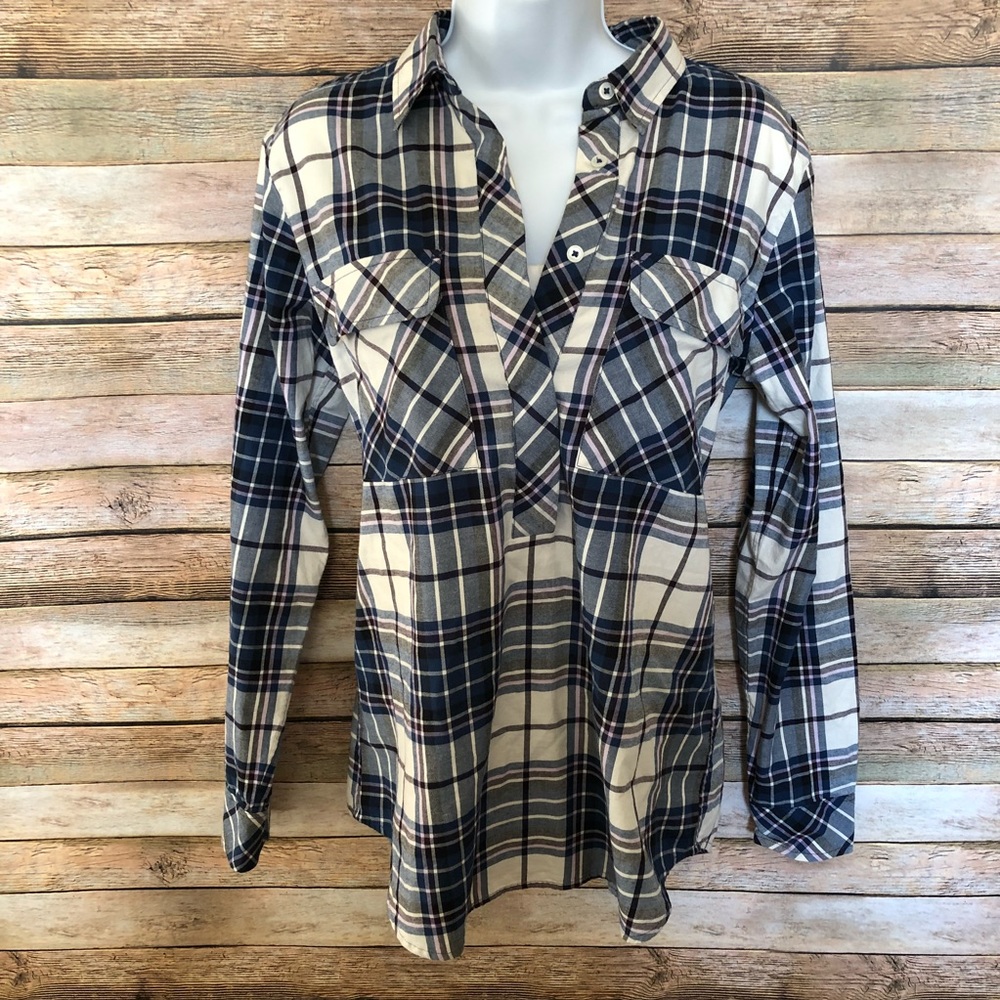 Banana Republic Plaid Half Button shirt - Picture 1 of 7